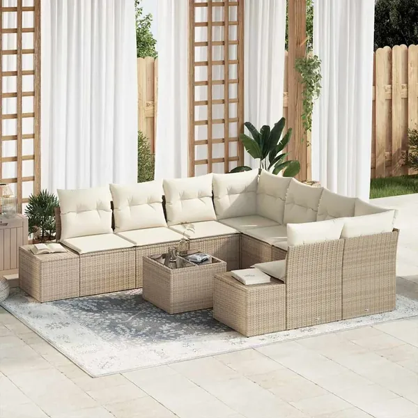 Ensemble de canapé de jardin 9 pcs Beige et crème polyrotin