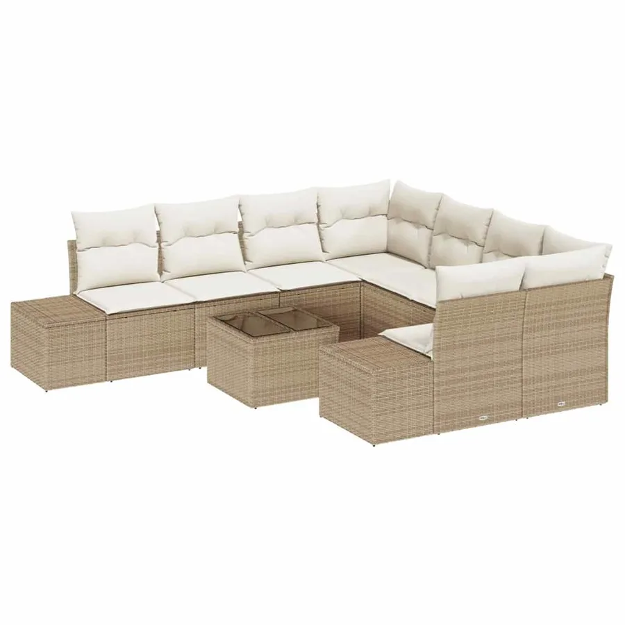 Ensemble de canapé de jardin 9 pcs Beige et crème polyrotin - 2