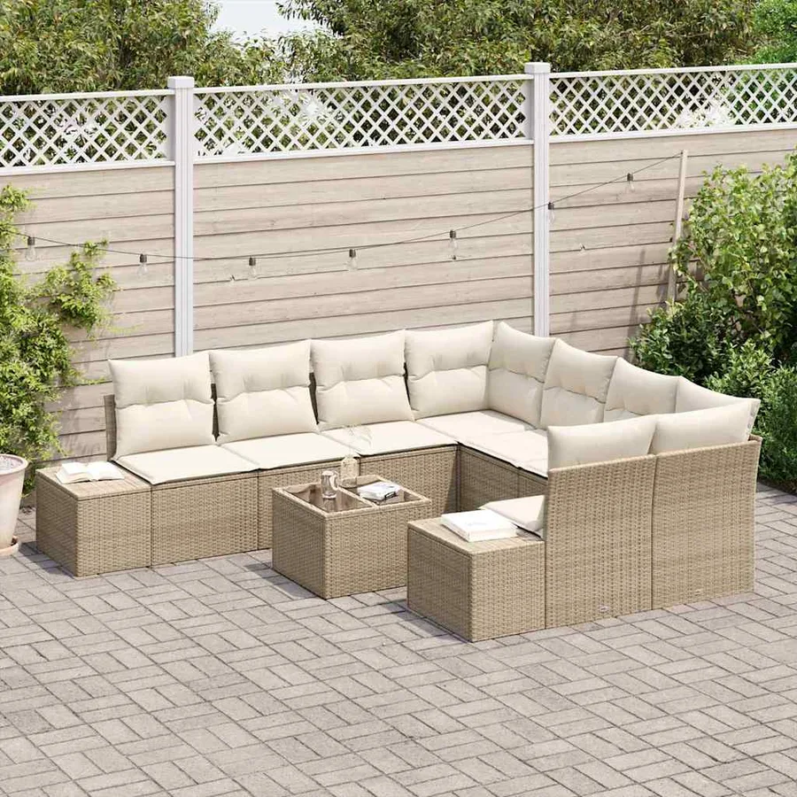 Ensemble de canapé de jardin 9 pcs Beige et crème polyrotin - 3