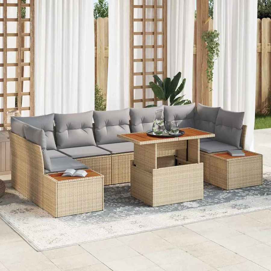 Ensemble de canapé de jardin 8 pc Beige et gris
