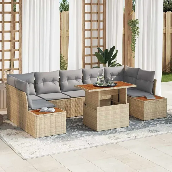Ensemble de canapé de jardin 8 pc Beige et gris