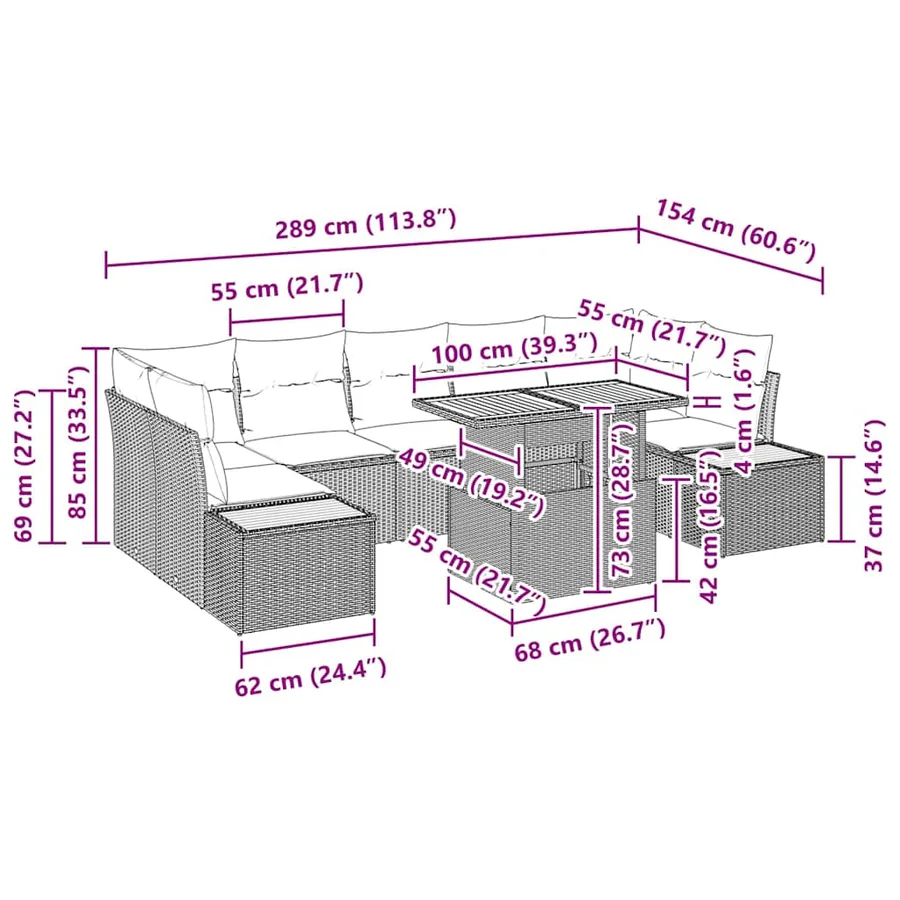 Ensemble de canapé de jardin 8 pc Beige et gris - 11