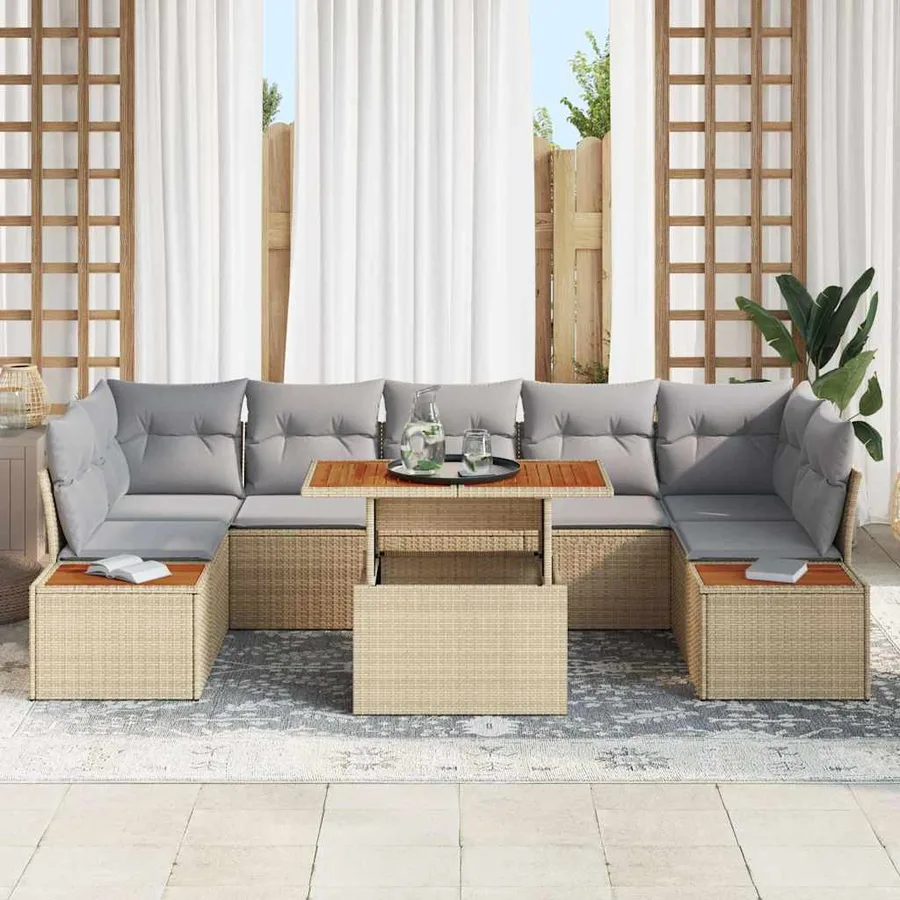 Ensemble de canapé de jardin 8 pc Beige et gris - 3