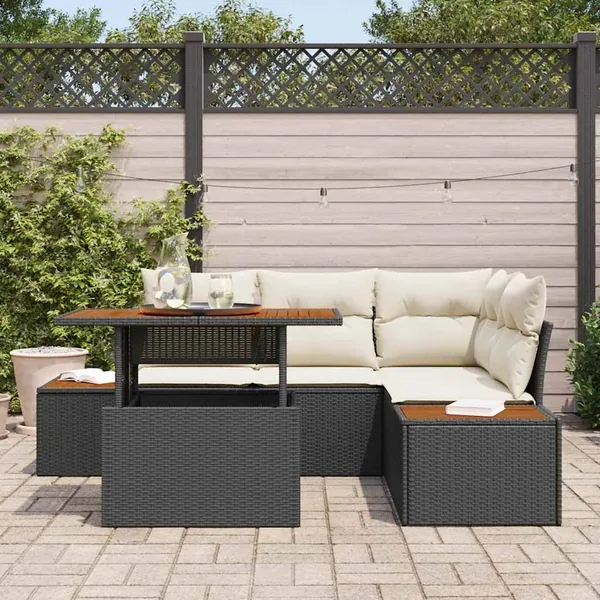 Ensemble de canapé de jardin 5 pc Noir et Beige