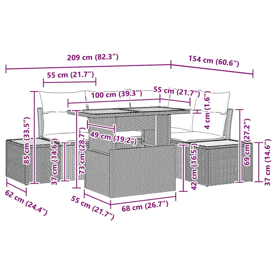 Ensemble de canapé de jardin 5 pc Noir et Beige - 11