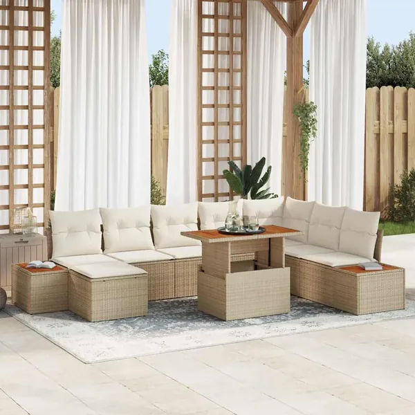 Ensemble de canapé de jardin 9 pcs Beige et crème