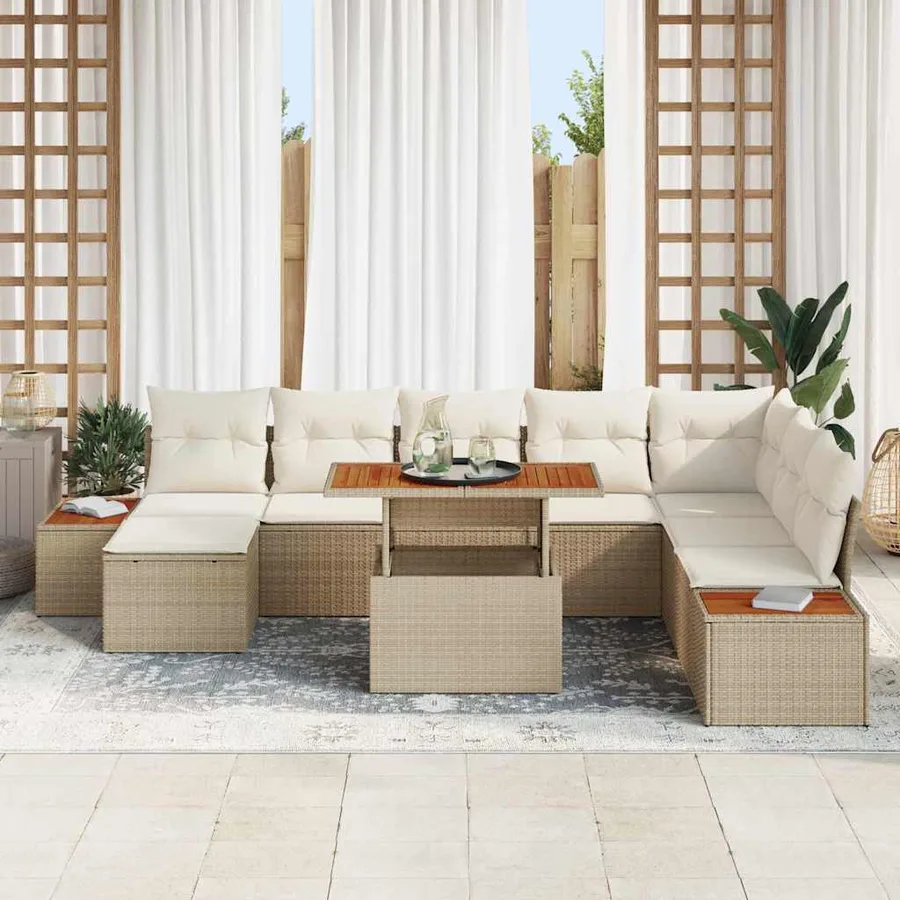Ensemble de canapé de jardin 9 pcs Beige et crème - 3