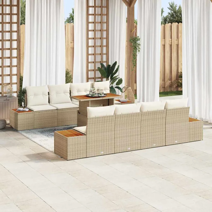 Ensemble de canapé de jardin 9 pc Beige et crème