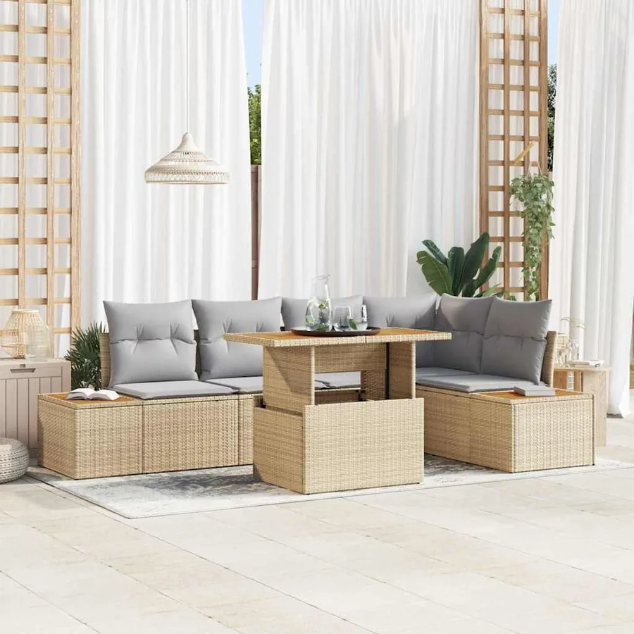 Ensemble de canapé de jardin 6 pc Beige et gris