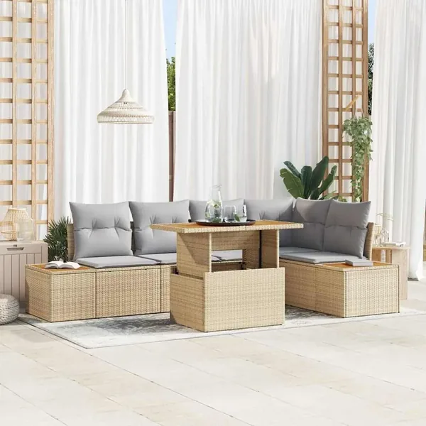 Ensemble de canapé de jardin 6 pc Beige et gris