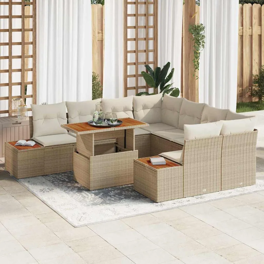 Ensemble de canapé de jardin 9 pc Beige et crème