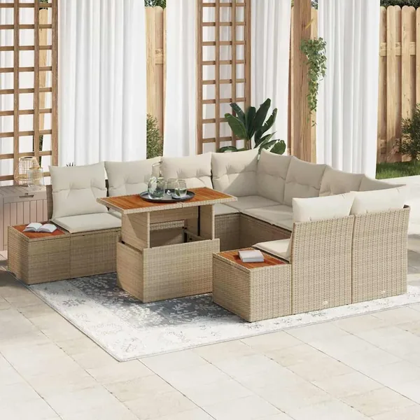 Ensemble de canapé de jardin 9 pc Beige et crème
