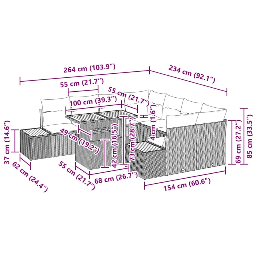 Ensemble de canapé de jardin 9 pc Beige et crème - 11