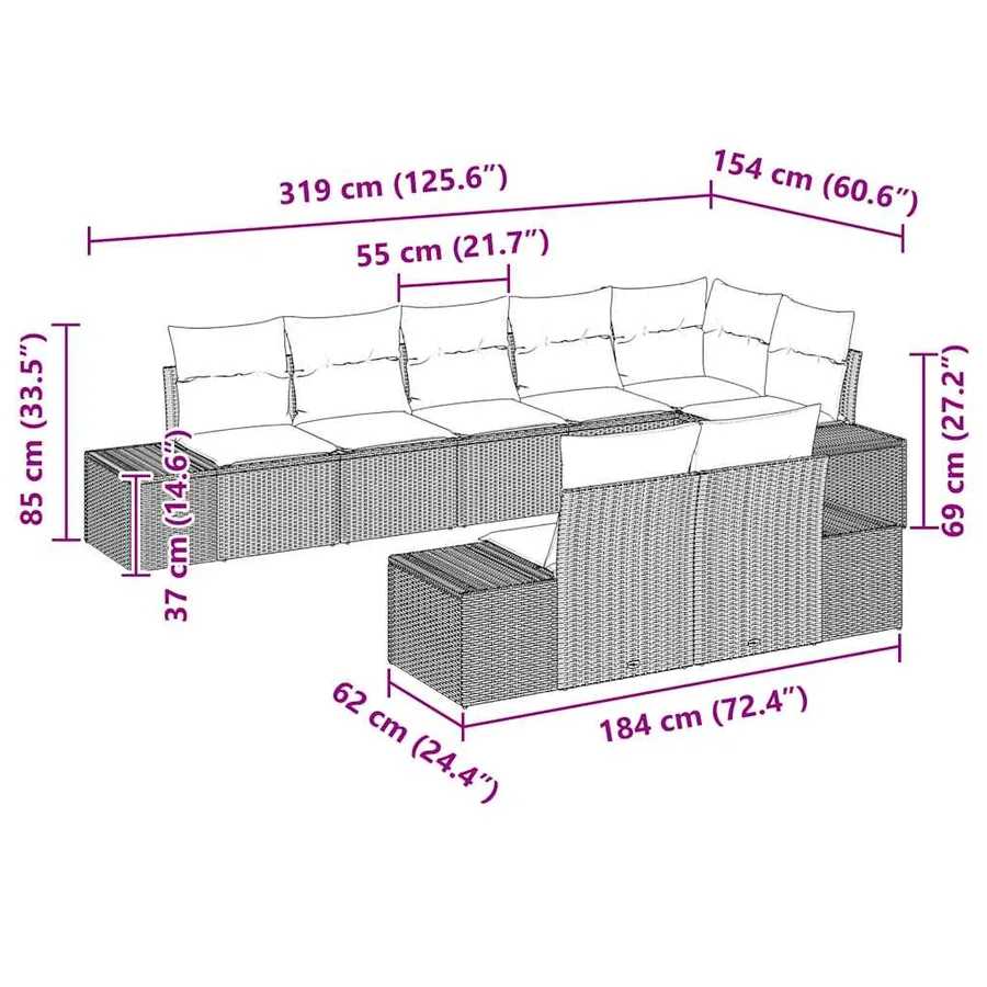 Ensemble de canapé de jardin 8 pcs Marron et Crème Poly rotin - 12