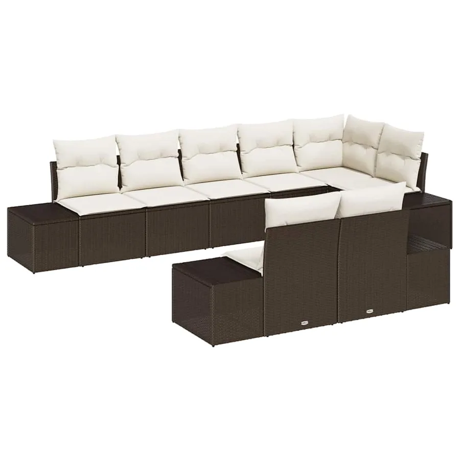 Ensemble de canapé de jardin 8 pcs Marron et Crème Poly rotin - 2
