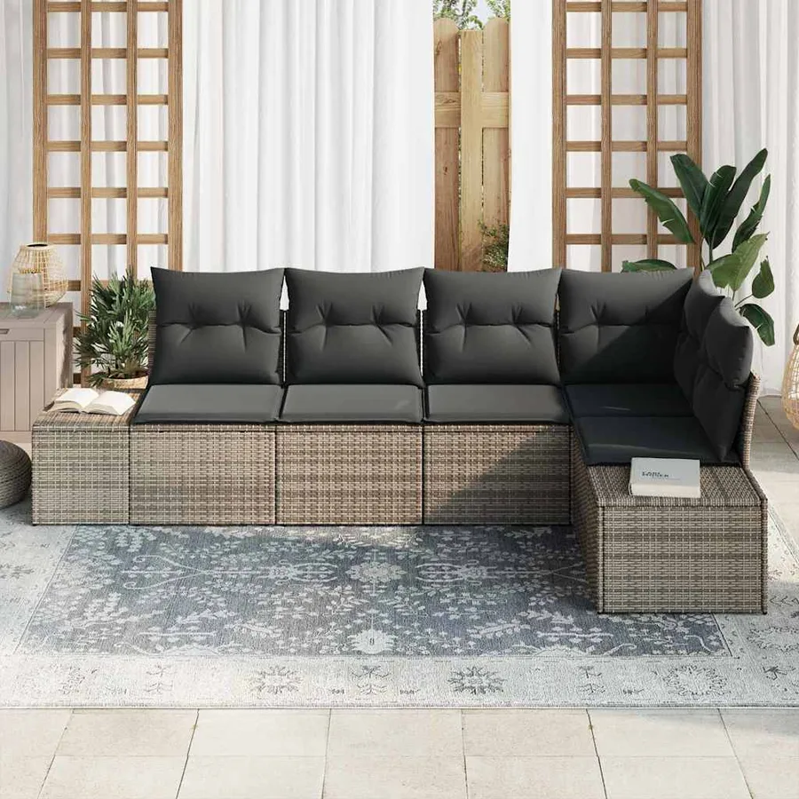 Ensemble de canapé de jardin avec stockage 5 pcs Gris polyrotin - 3