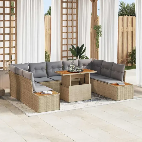 Ensemble de canapé de jardin 10 pc Beige et gris