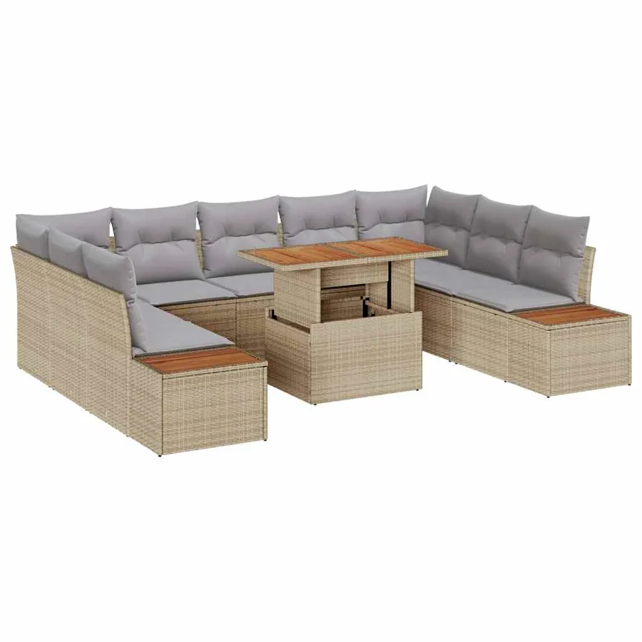 Ensemble de canapé de jardin 10 pc Beige et gris - 2