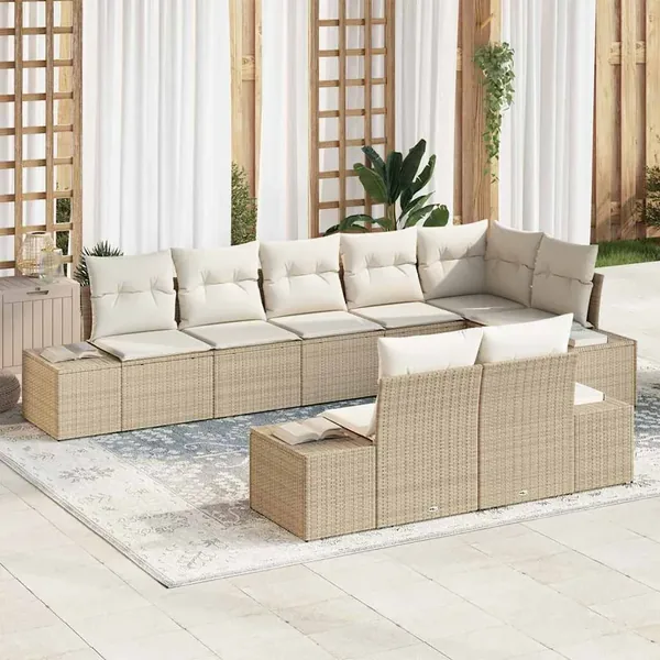 Ensemble de canapé de jardin 8 pcs Beige et crème Poly rotin