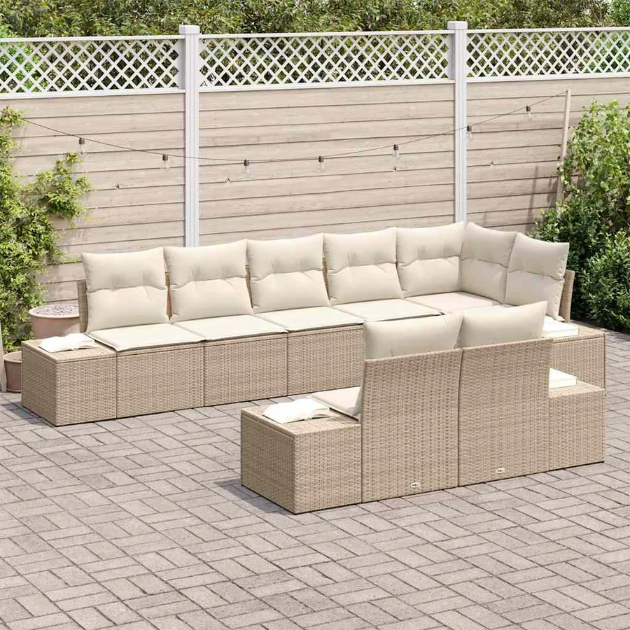 Ensemble de canapé de jardin 8 pcs Beige et crème Poly rotin - 3