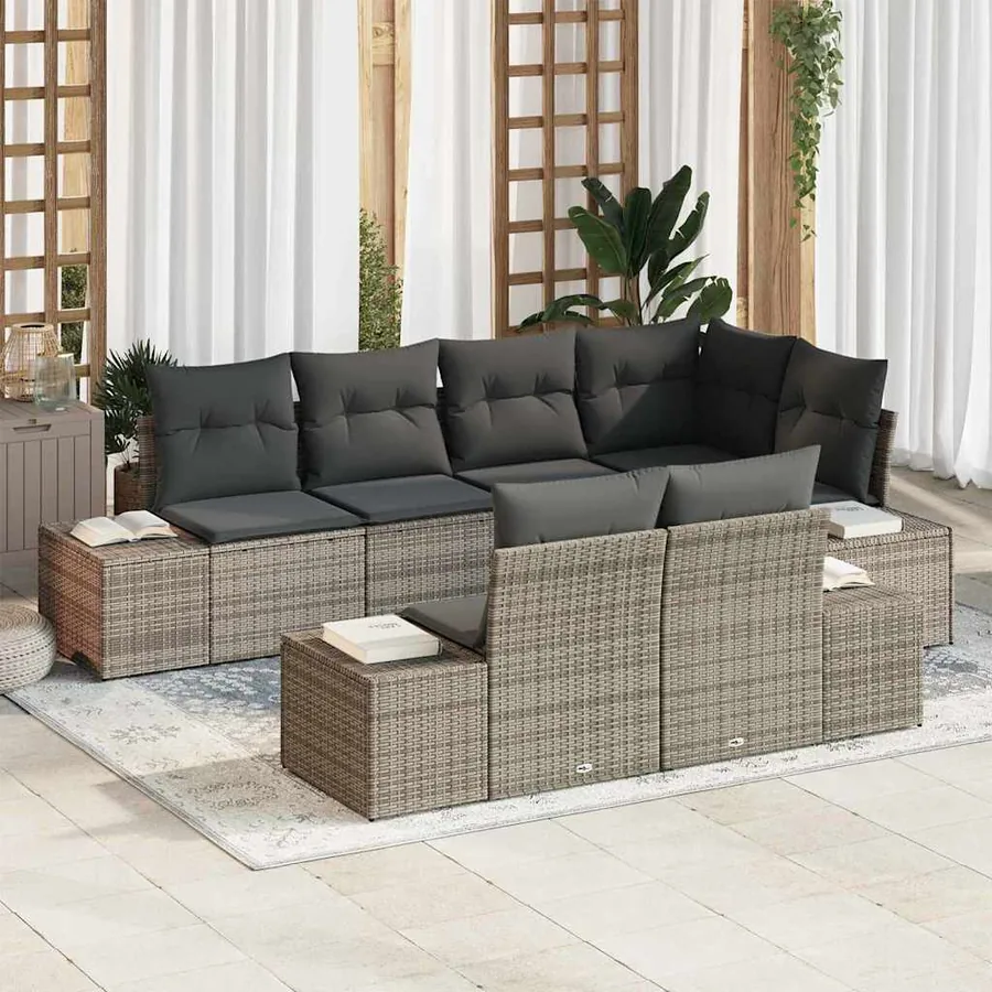 Ensemble de canapé de jardin avec stockage 7 pcs Gris polyrotin