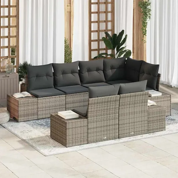 Ensemble de canapé de jardin avec stockage 7 pcs Gris polyrotin