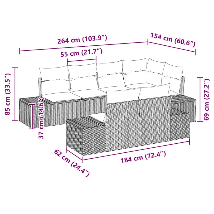 Ensemble de canapé de jardin avec stockage 7 pcs Gris polyrotin - 12