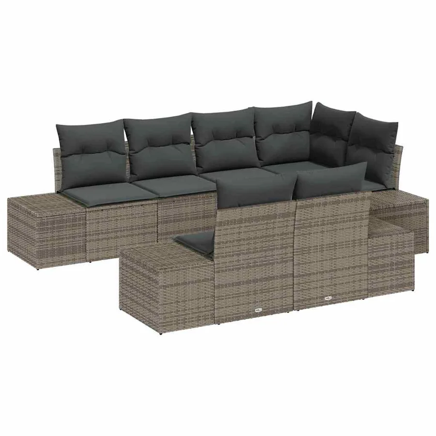 Ensemble de canapé de jardin avec stockage 7 pcs Gris polyrotin - 2