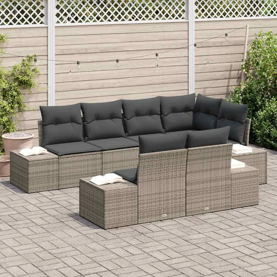 Ensemble de canapé de jardin avec stockage 7 pcs Gris polyrotin - 3