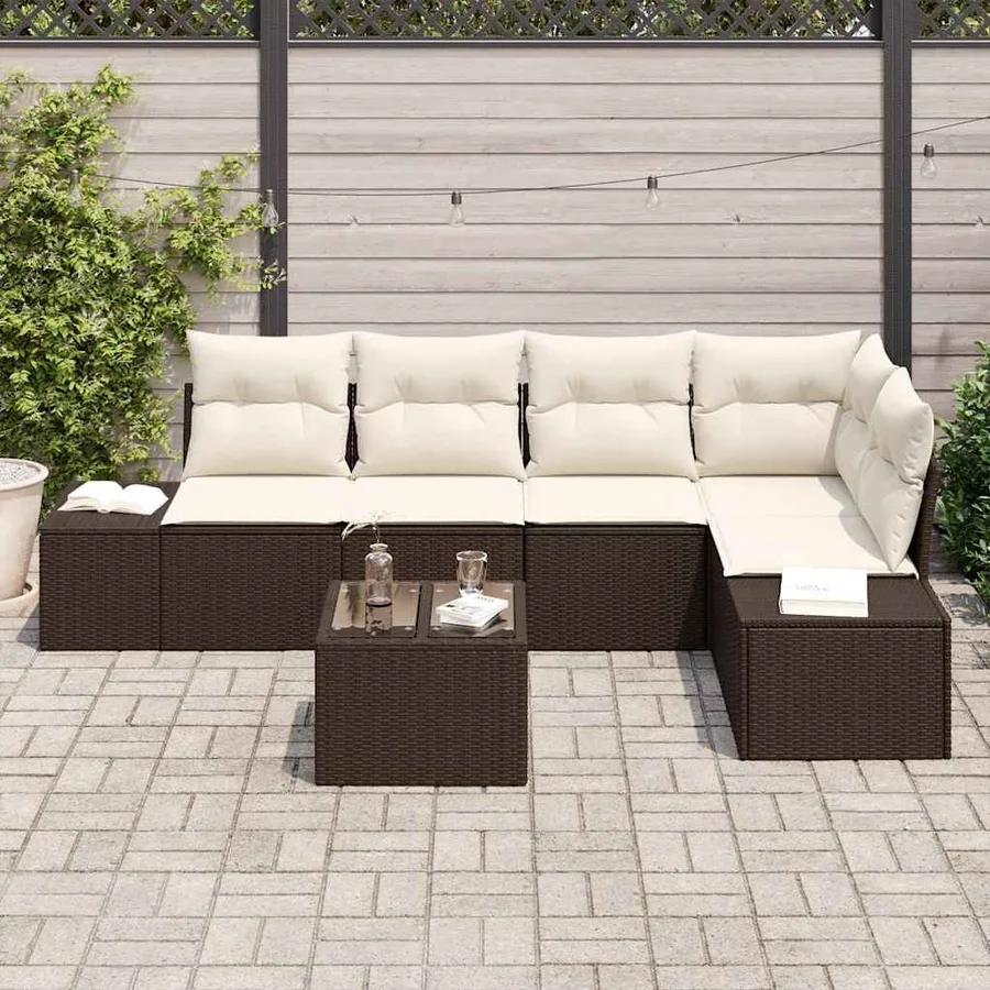 Ensemble de canapé de jardin Marron et Crème polyrotin - 3