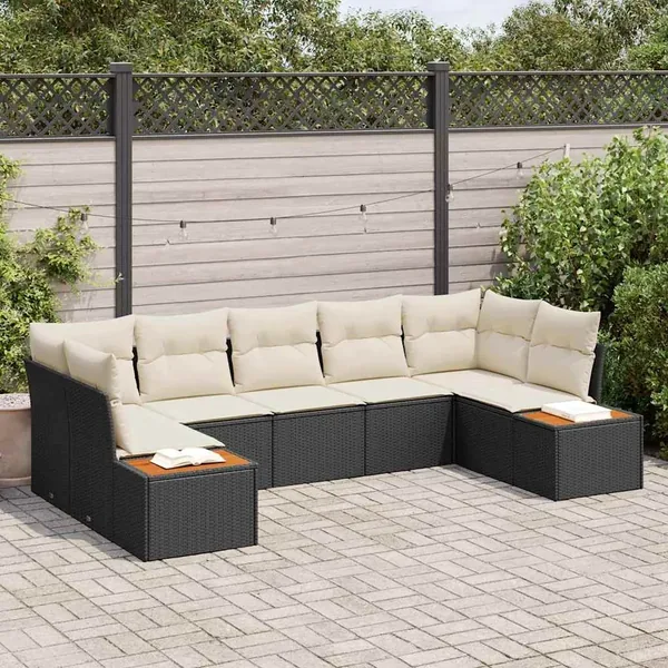 Ensemble de canapé de jardin avec coussin 7 pcs Noir polyrotin