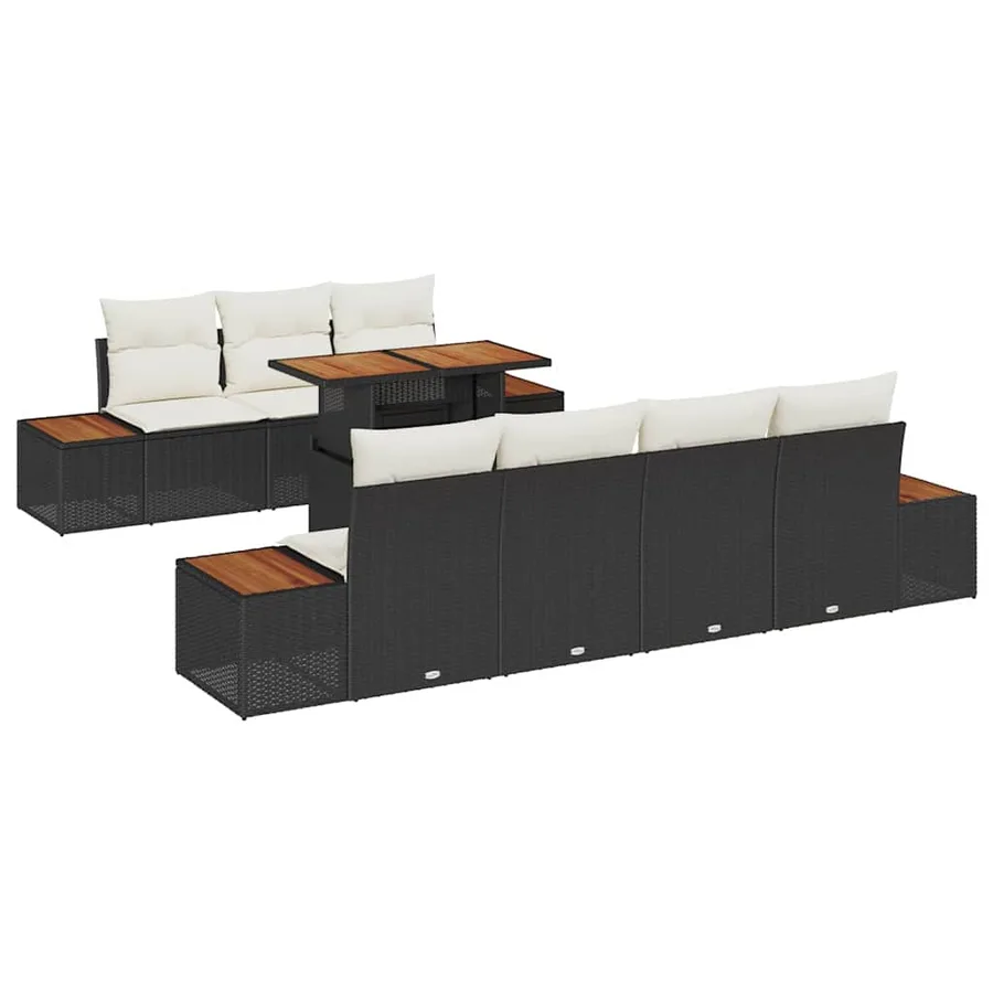 Ensemble de canapé de jardin avec coussin 8 pcs Noir Poly rotin - 2