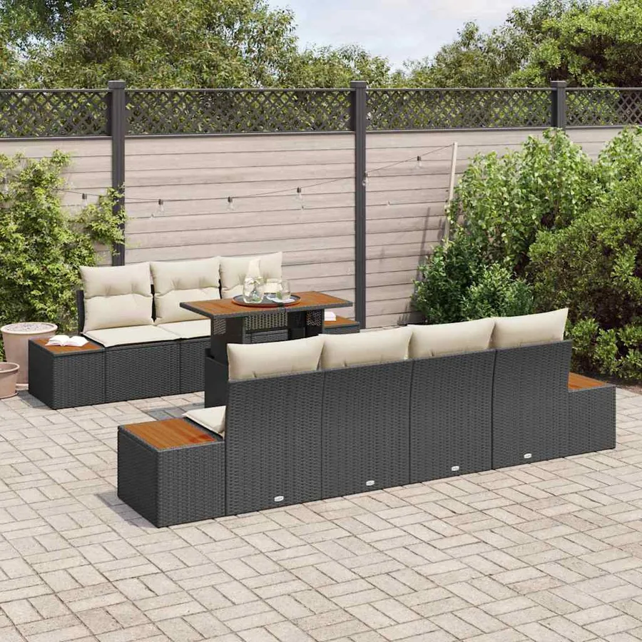 Ensemble de canapé de jardin avec coussin 8 pcs Noir Poly rotin - 3