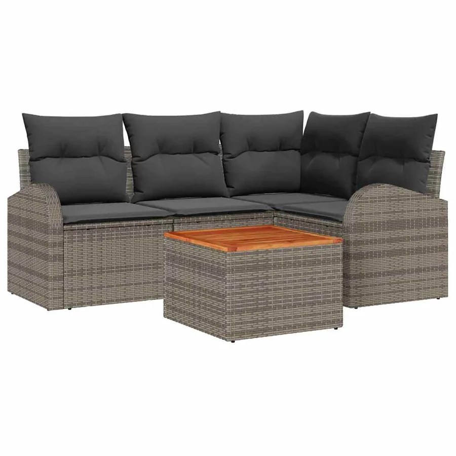 Ensemble de canapé de jardin avec coussin 5 pcs Gris polyrotin - 2