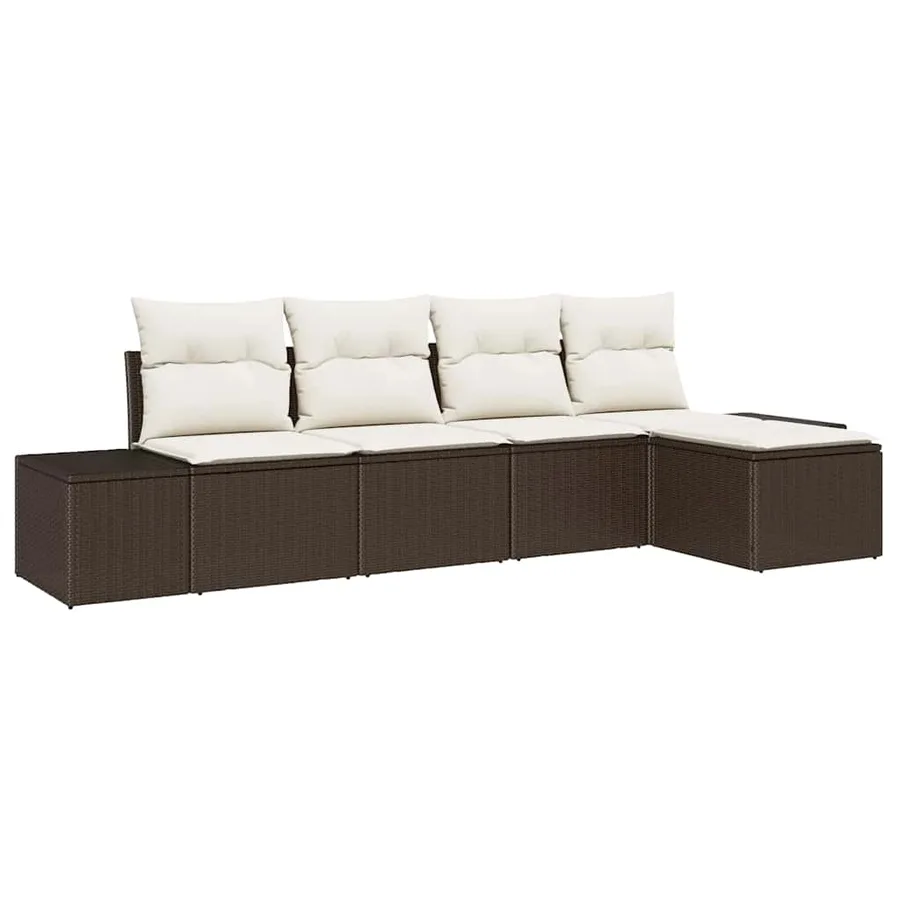 Ensemble de canapé de jardin 5 pcs Marron et Crème polyrotin - 2