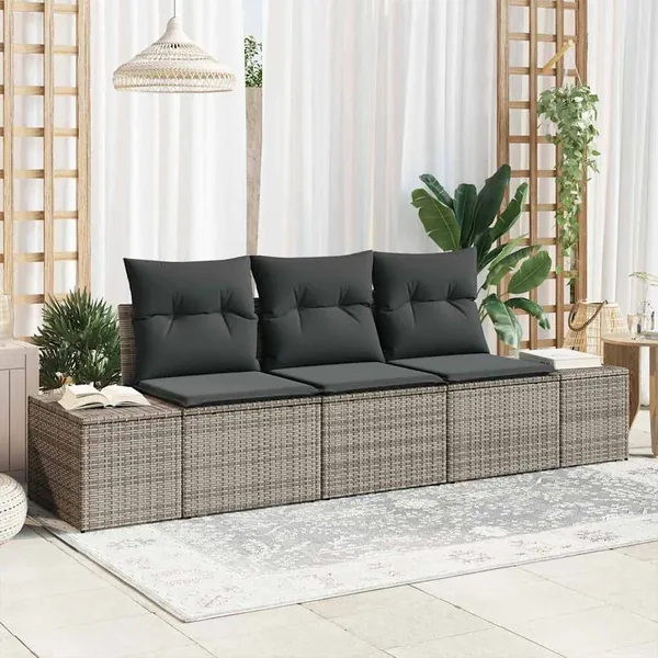 Ensemble de canapé de jardin avec stockage 3 pcs Gris polyrotin