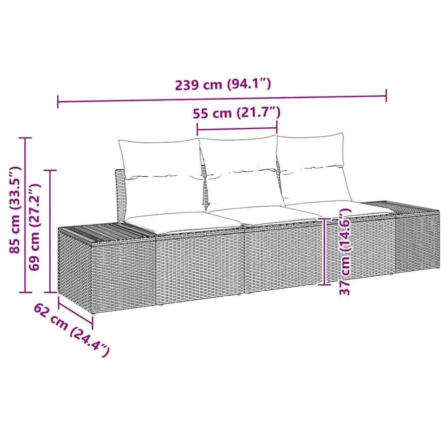 Ensemble de canapé de jardin avec stockage 3 pcs Gris polyrotin - 10