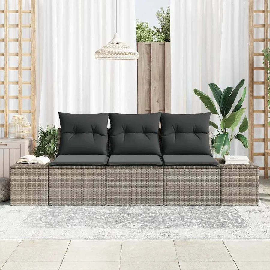 Ensemble de canapé de jardin avec stockage 3 pcs Gris polyrotin - 3