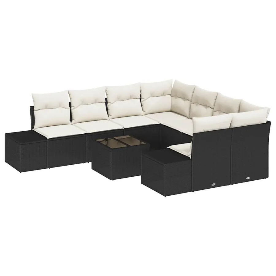 Ensemble de canapé de jardin 9 pcs Noir et Crème polyrotin - 2
