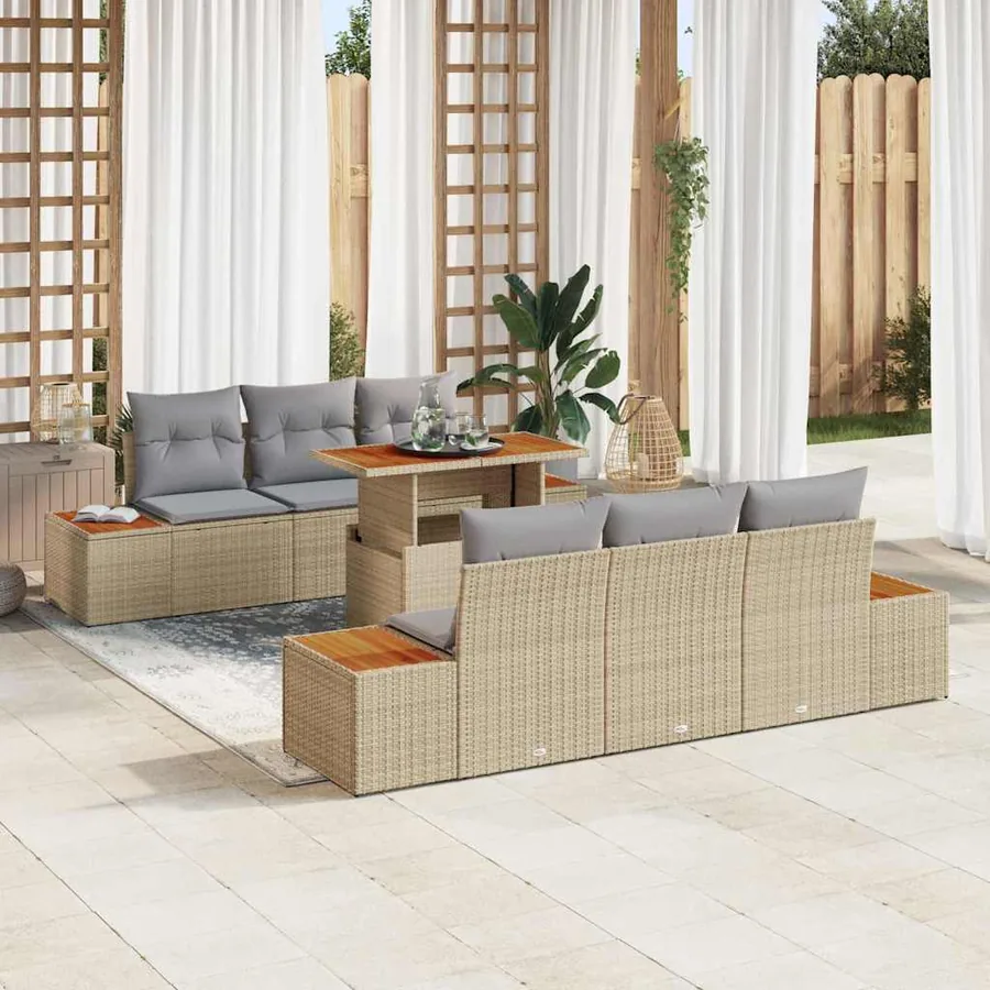 Ensemble de canapé de jardin 7 pc Beige et gris