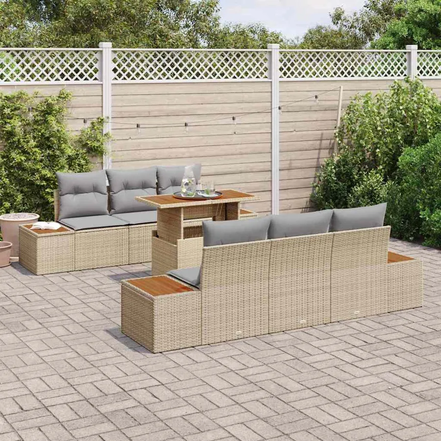Ensemble de canapé de jardin 7 pc Beige et gris - 3