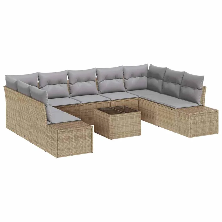 Ensemble de canapé de jardin 9 pcs Beige et Gris clair - 2