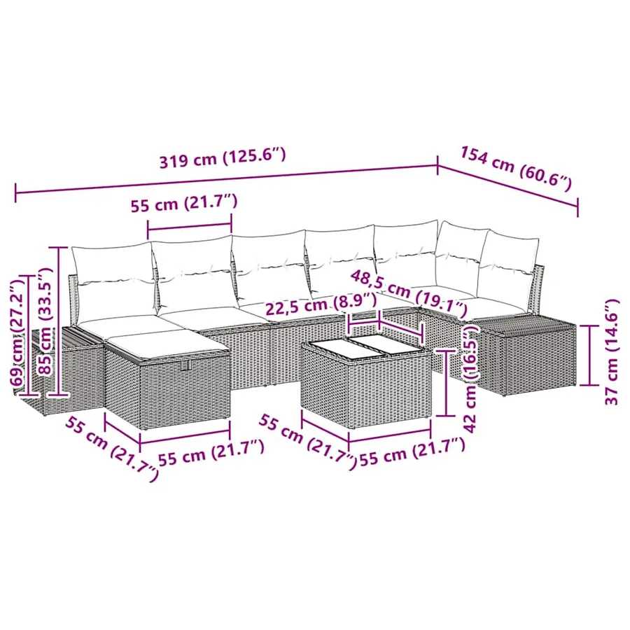 Ensemble de Canapés avec coussin 7 pcs polyrotin - 15