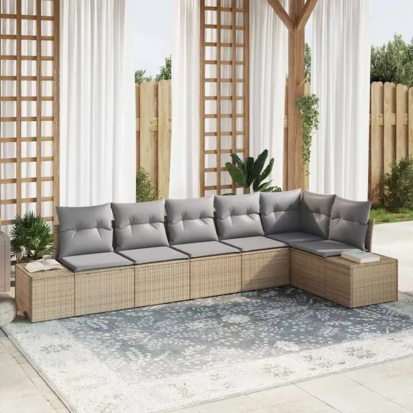 Ensemble de canapé de jardin 6 pcs Beige et Gris clair