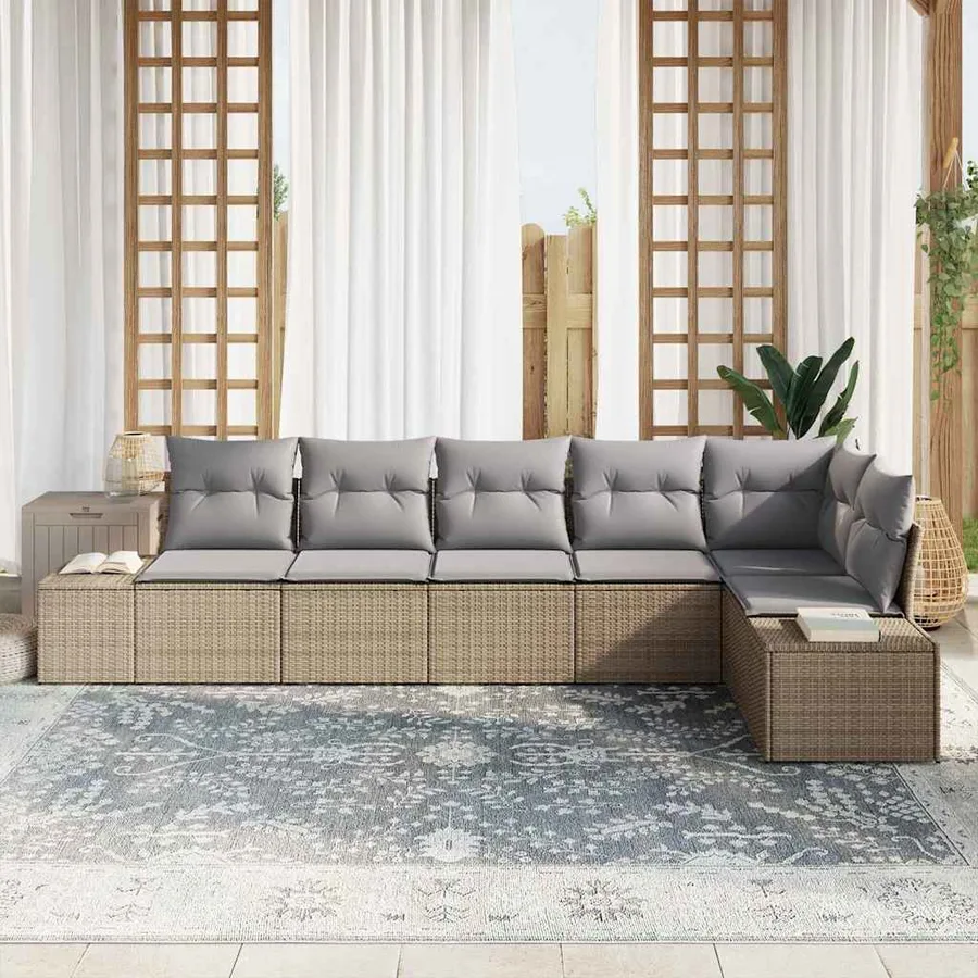 Ensemble de canapé de jardin 6 pcs Beige et Gris clair - 3
