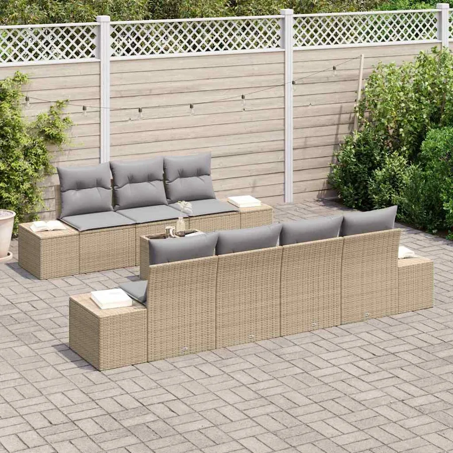 Ensemble de canapé de jardin 8 pcs Beige et gris polyrotin - 3