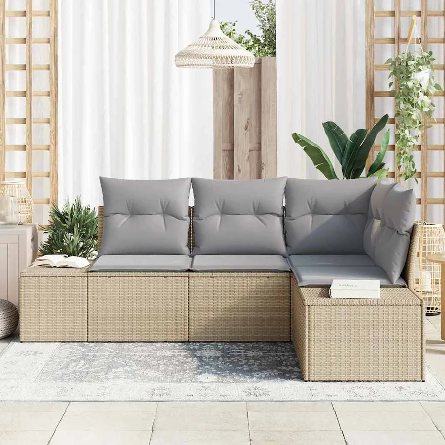 Ensemble de canapé de jardin 4 pcs Beige et Gris clair - 3
