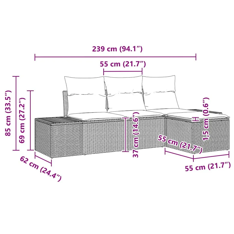 Ensemble de canapé de jardin 4 pcs Beige et Gris clair - 12