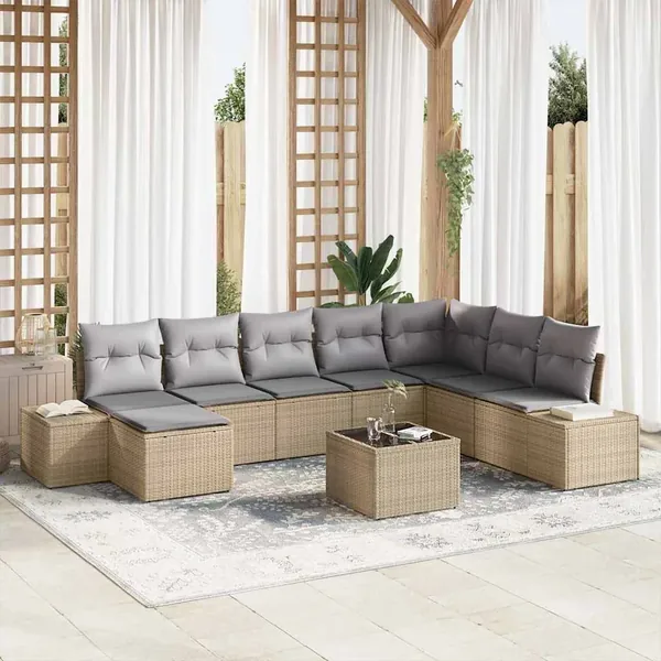 Ensemble de canapé de jardin 8 pcs Beige et gris clair
