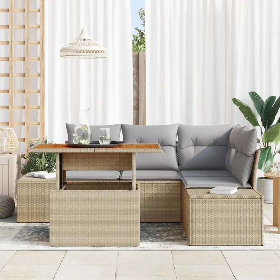 Ensemble de canapé de jardin 5 pcs Beige Poly rotin - 3